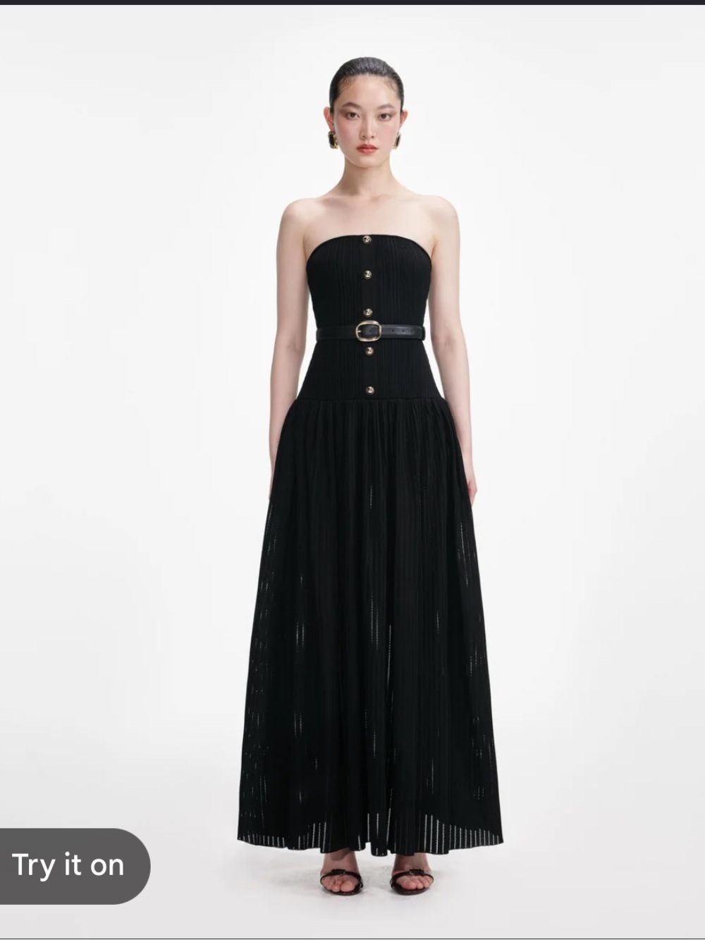 Self-Portrait Black Bandeau Knit Strapless Maxi Dress Gold Buttons Size S - Picture 4 of 16